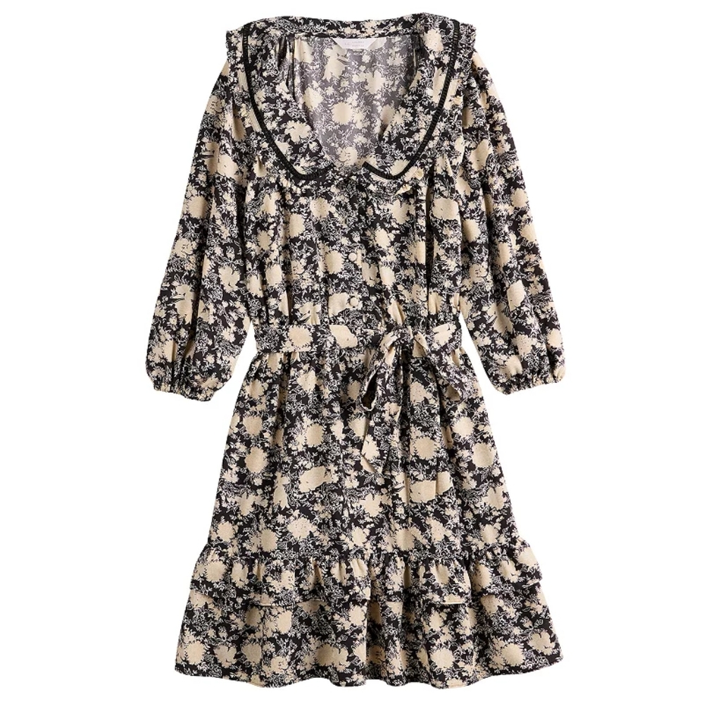 NWT LC Lauren Conrad Ruffle Chiffon Mini Shirt Dress Cream & Black